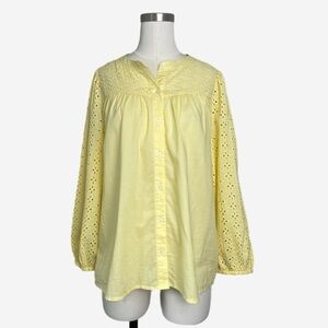 Jcrew Factory NWT yellow eyelet button front top preppy spring cottagecore M